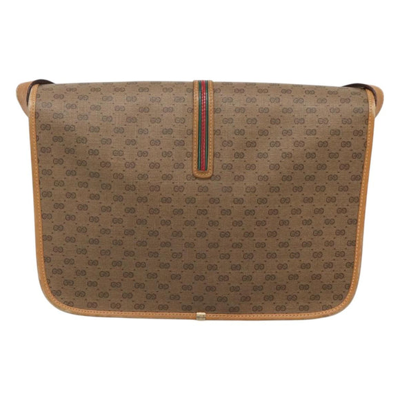 GUCCI Micro GG Supreme Web Sherry Line Shoulder Bag PVC Beige Gold Auth BA1463