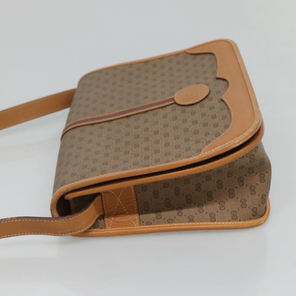 GUCCI Micro GG Supreme Web Sherry Line Shoulder Bag PVC Beige Gold Auth BA1463