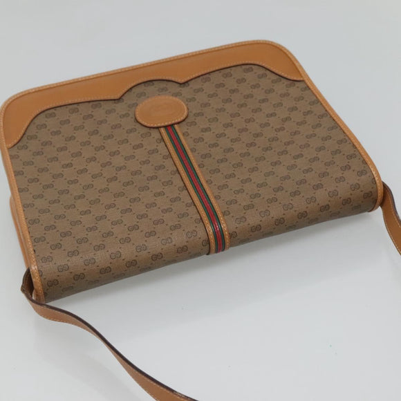 GUCCI Micro GG Supreme Web Sherry Line Shoulder Bag PVC Beige Gold Auth BA1463