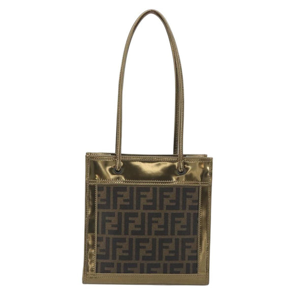 FENDI Zucca Tote Bag PVC Leather Brown Gold Tone 8BH189 Auth BA14632