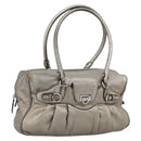 Salvatore Ferragamo Gancini Hand Bag Leather Champagne Gold Silver Auth BA14633A-1