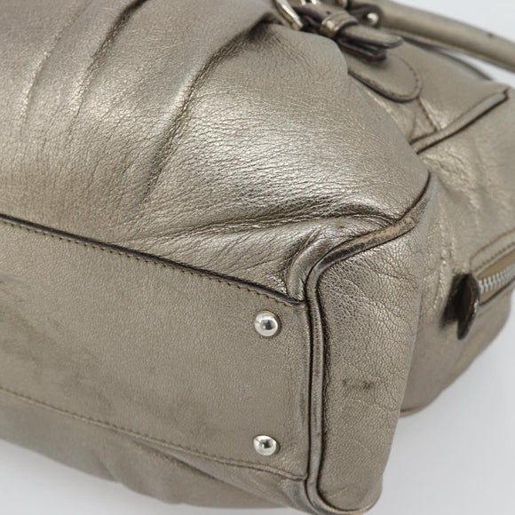 Salvatore Ferragamo Gancini Hand Bag Leather Champagne Gold Silver Auth BA14633A