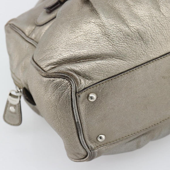 Salvatore Ferragamo Gancini Hand Bag Leather Champagne Gold Silver Auth BA14633A