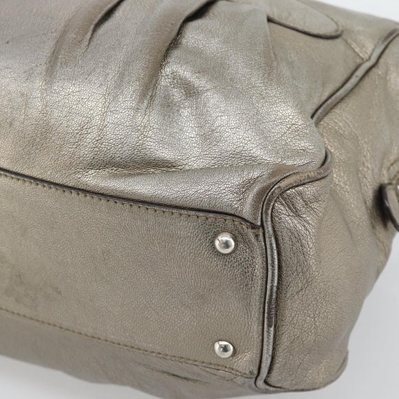 Salvatore Ferragamo Gancini Hand Bag Leather Champagne Gold Silver Auth BA14633A