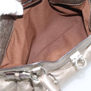 Salvatore Ferragamo Gancini Hand Bag Leather Champagne Gold Silver Auth BA14633A-21