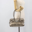 Salvatore Ferragamo Gancini Hand Bag Leather Champagne Gold Silver Auth BA14633A-23