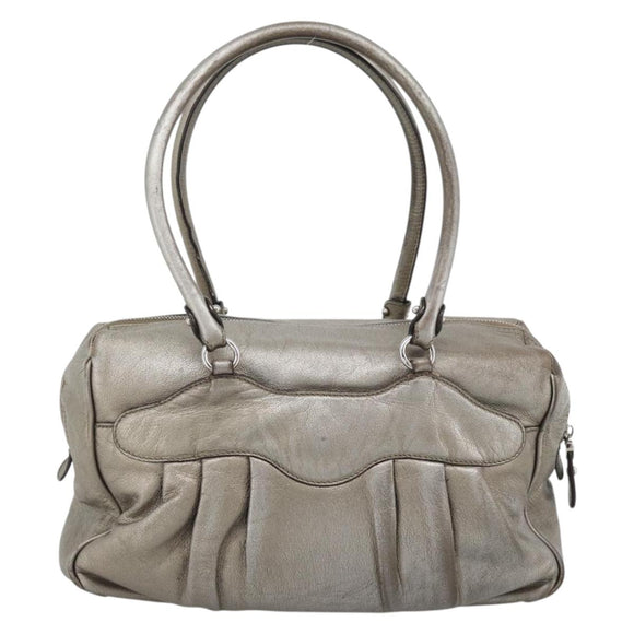 Salvatore Ferragamo Gancini Hand Bag Leather Champagne Gold Silver Auth BA14633A