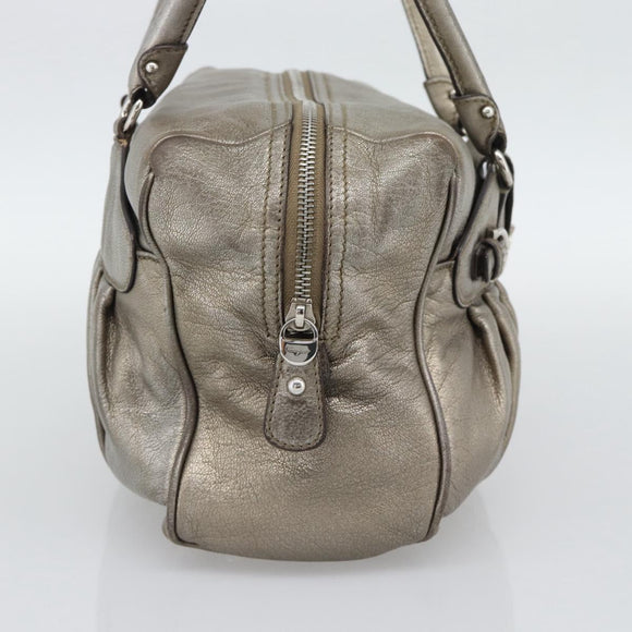 Salvatore Ferragamo Gancini Hand Bag Leather Champagne Gold Silver Auth BA14633A