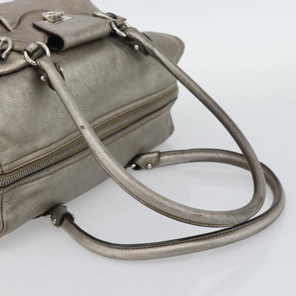 Salvatore Ferragamo Gancini Hand Bag Leather Champagne Gold Silver Auth BA14633A