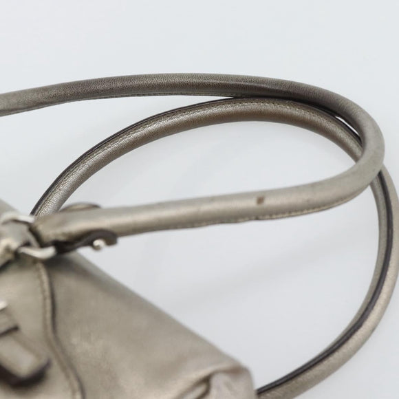 Salvatore Ferragamo Gancini Hand Bag Leather Champagne Gold Silver Auth BA14633A