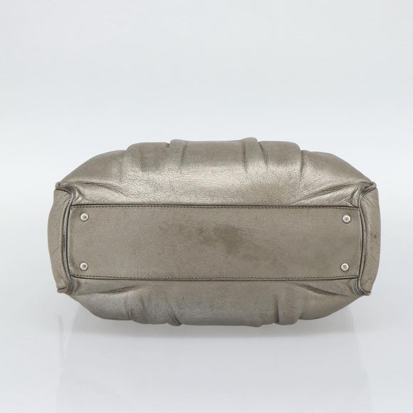 Salvatore Ferragamo Gancini Hand Bag Leather Champagne Gold Silver Auth BA14633A