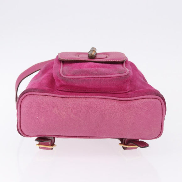 GUCCI Bamboo Backpack Suede Pink Gold Tone 003 1705 0080 Auth BA14635