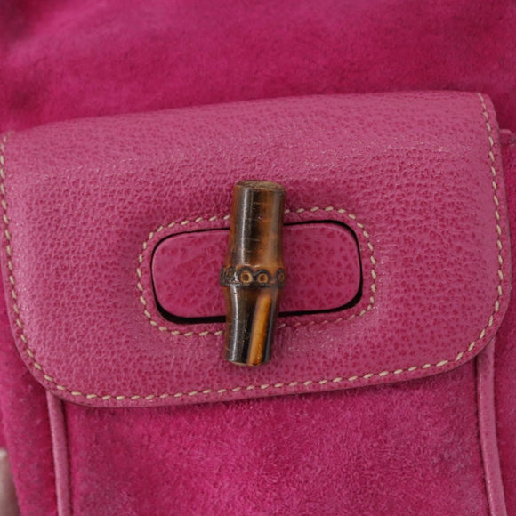 GUCCI Bamboo Backpack Suede Pink Gold Tone 003 1705 0080 Auth BA14635
