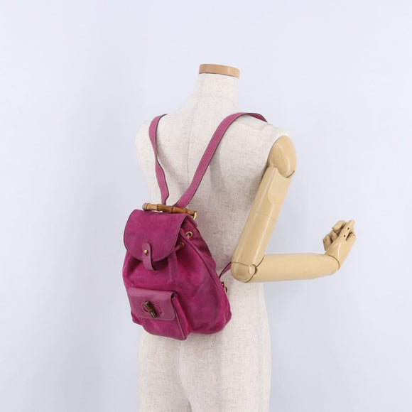 GUCCI Bamboo Backpack Suede Pink Gold Tone 003 1705 0080 Auth BA14635