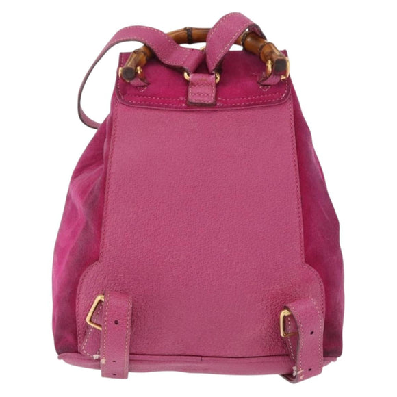 GUCCI Bamboo Backpack Suede Pink Gold Tone 003 1705 0080 Auth BA14635
