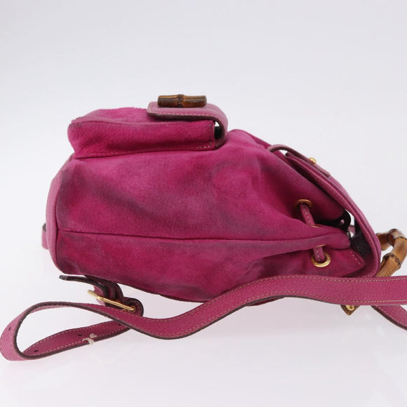 GUCCI Bamboo Backpack Suede Pink Gold Tone 003 1705 0080 Auth BA14635