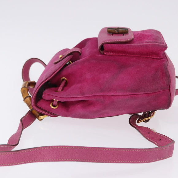 GUCCI Bamboo Backpack Suede Pink Gold Tone 003 1705 0080 Auth BA14635