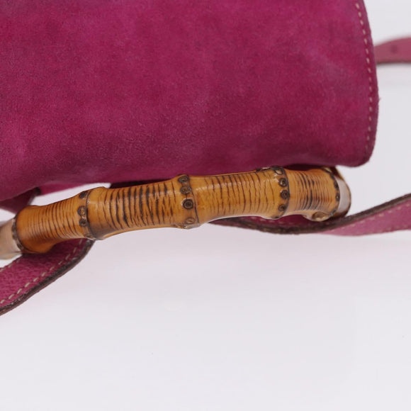 GUCCI Bamboo Backpack Suede Pink Gold Tone 003 1705 0080 Auth BA14635