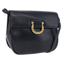 Salvatore Ferragamo Gancini Shoulder Bag Leather Navy Gold Tone Auth BA14636-1