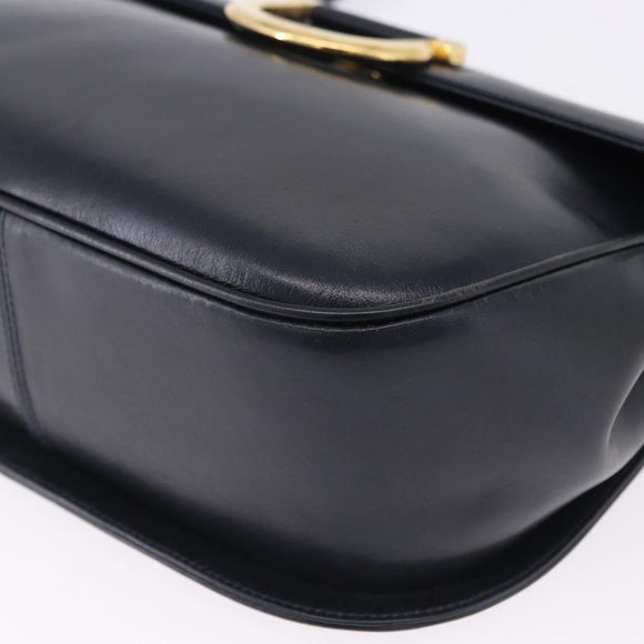 Salvatore Ferragamo Gancini Shoulder Bag Leather Navy Gold Tone Auth BA14636