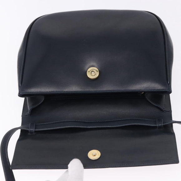 Salvatore Ferragamo Gancini Shoulder Bag Leather Navy Gold Tone Auth BA14636