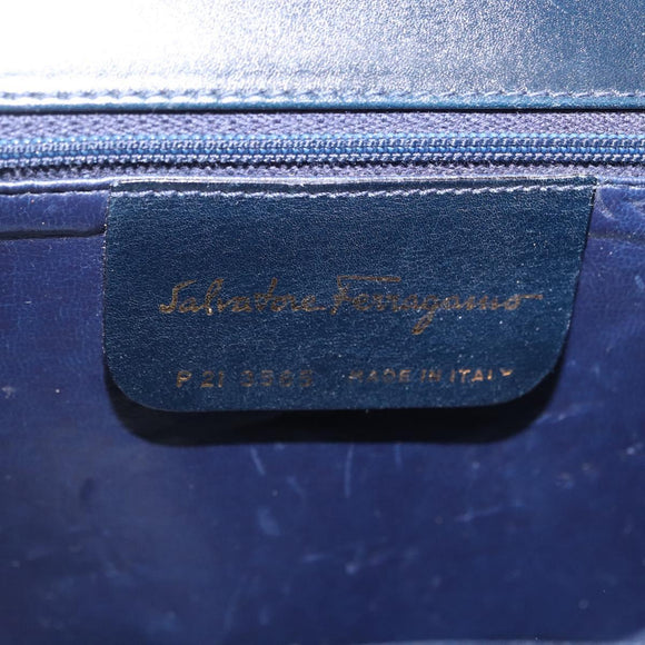 Salvatore Ferragamo Gancini Shoulder Bag Leather Navy Gold Tone Auth BA14636