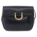 Salvatore Ferragamo Gancini Shoulder Bag Leather Navy Gold Tone Auth BA14636-13