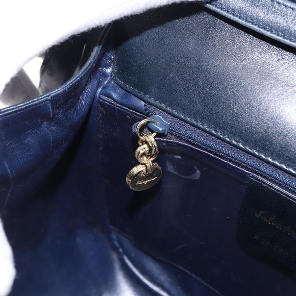Salvatore Ferragamo Gancini Shoulder Bag Leather Navy Gold Tone Auth BA14636