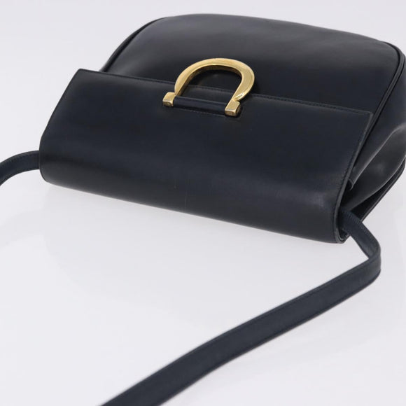 Salvatore Ferragamo Gancini Shoulder Bag Leather Navy Gold Tone Auth BA14636