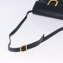 Salvatore Ferragamo Gancini Shoulder Bag Leather Navy Gold Tone Auth BA14636-7