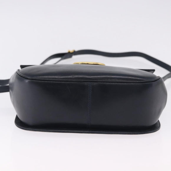 Salvatore Ferragamo Gancini Shoulder Bag Leather Navy Gold Tone Auth BA14636