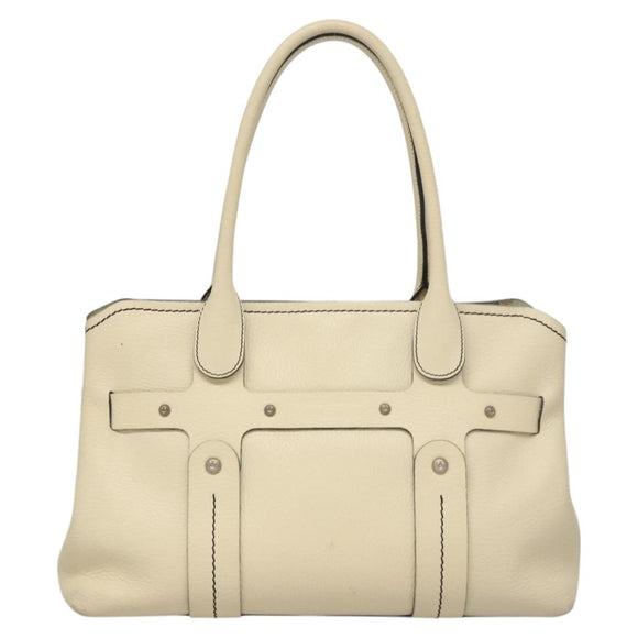 Salvatore Ferragamo Tote Bag Leather White Silver Auth BA1465