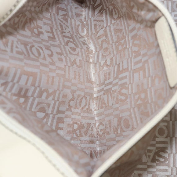Salvatore Ferragamo Tote Bag Leather White Silver Auth BA1465