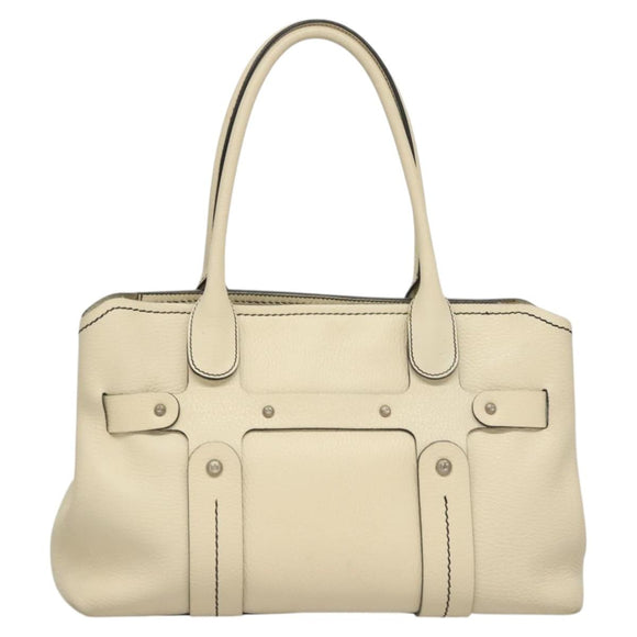 Salvatore Ferragamo Tote Bag Leather White Silver Auth BA1465