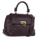 Salvatore Ferragamo Gancini Hand Bag Leather 2way Purple Gold Tone Auth BA14650A-1