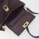 Salvatore Ferragamo Gancini Hand Bag Leather 2way Purple Gold Tone Auth BA14650A-18