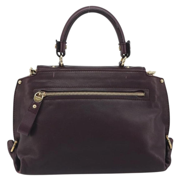 Salvatore Ferragamo Gancini Hand Bag Leather 2way Purple Gold Tone Auth BA14650A