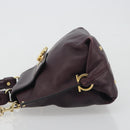 Salvatore Ferragamo Gancini Hand Bag Leather 2way Purple Gold Tone Auth BA14650A-5