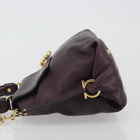Salvatore Ferragamo Gancini Hand Bag Leather 2way Purple Gold Tone Auth BA14650A