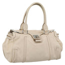 CELINE Hand Bag Leather Ivory Silver Auth BA14651-1