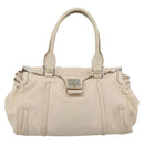 CELINE Hand Bag Leather Ivory Silver Auth BA14651-2