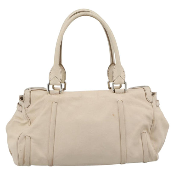 CELINE Hand Bag Leather Ivory Silver Auth BA14651