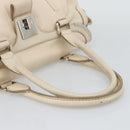 CELINE Hand Bag Leather Ivory Silver Auth BA14651-7