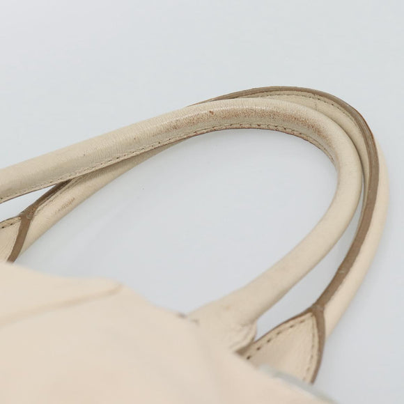 CELINE Hand Bag Leather Ivory Silver Auth BA14651
