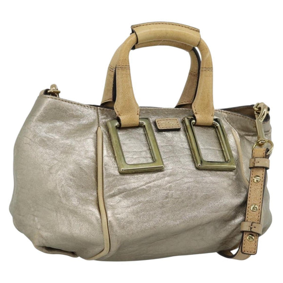 Chloe Etel Hand Bag Leather 2way Gold Auth BA14652A