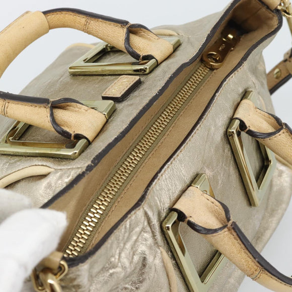Chloe Etel Hand Bag Leather 2way Gold Auth BA14652A