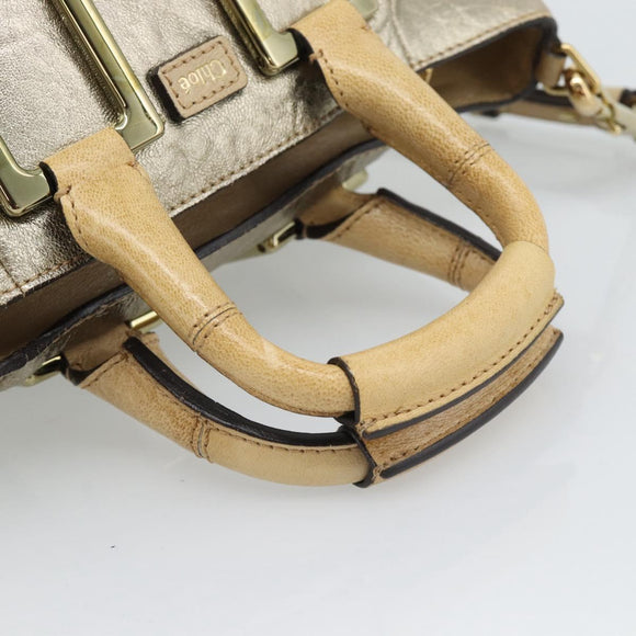 Chloe Etel Hand Bag Leather 2way Gold Auth BA14652A