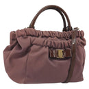 Salvatore Ferragamo Vala Hand Bag Nylon 2way Brown Gold Tone Auth BA14653-1