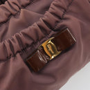Salvatore Ferragamo Vala Hand Bag Nylon 2way Brown Gold Tone Auth BA14653-19