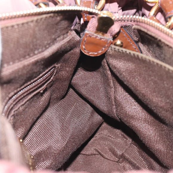 Salvatore Ferragamo Vala Hand Bag Nylon 2way Brown Gold Tone Auth BA14653
